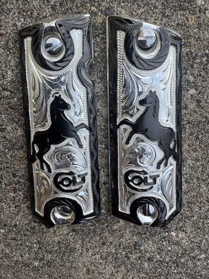 1911 45 38 Super Colt Horse Full Size Gun Pistol Grip Cachas & Polished Screws