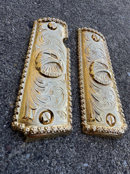 1911 45 38 Super Full Size Gold Gun Pistol Grip Cachas Chapeado & 24K Screws