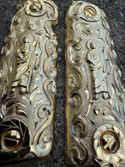 1911 45 38 Super Full Size San Judas Gold Gun Pistol Grip Cachas & 24K Screws