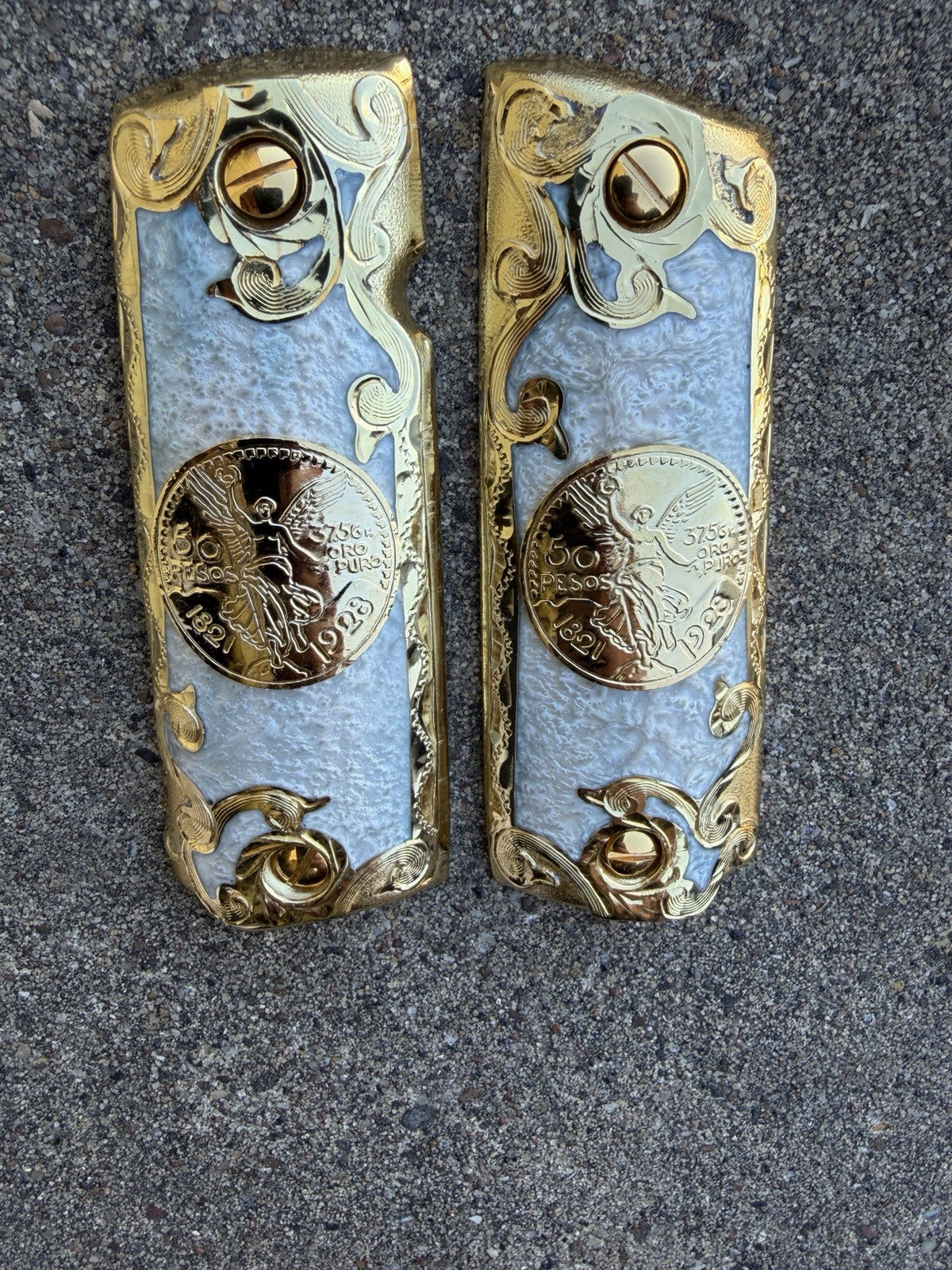 1911 45 38 Super Full Size Centenario Gold Gun Pistol Grip Cachas & 24K Screws