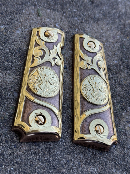 1911 45 38 Super Full Size Centenario Rose Gold Gun Grip Cachas & 24K Screws