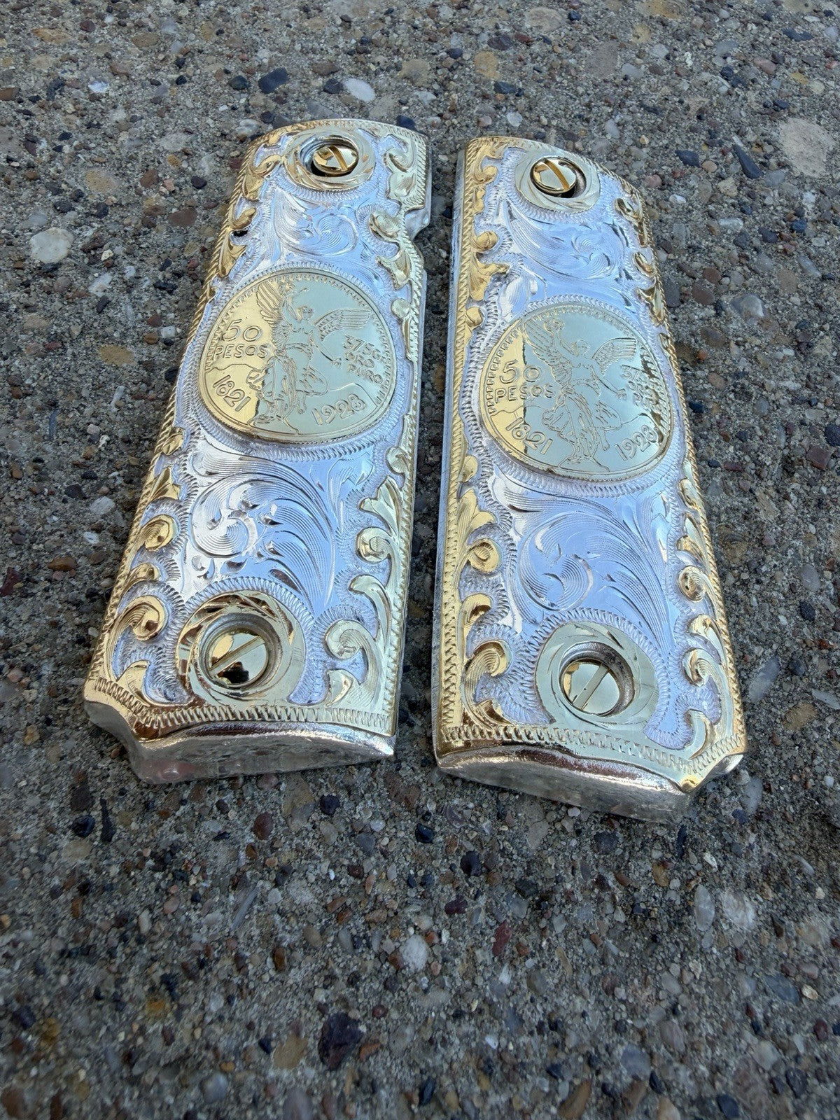 1911 45 38 Super Full Size Centenario Gold Gun Pistol Grip Cachas & 24K Screws