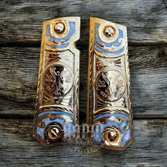 1911 45 38 Super Full Size Centenario Gold Gun Pistol Grip Cachas & 24K Screws