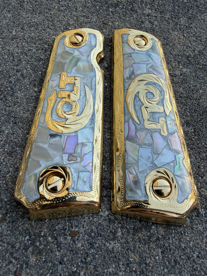 1911 45 38 Super Full Size Colt Gold Gun Pistol Grip Cachas & 24K Screws