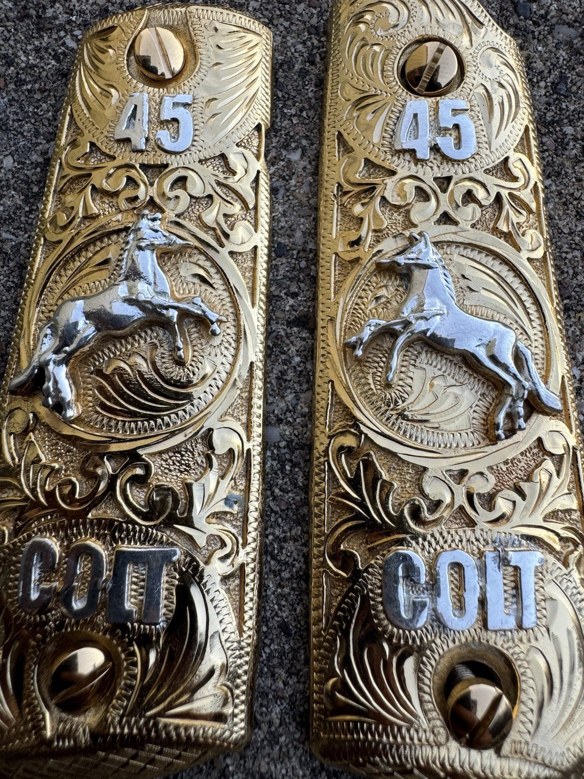 1911 45 38 Super Full Size Colt Horse Gold Gun Pistol Grip Cachas & 24K Screws
