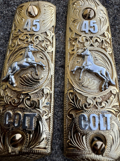 1911 45 38 Super Full Size Colt Horse Gold Gun Pistol Grip Cachas & 24K Screws