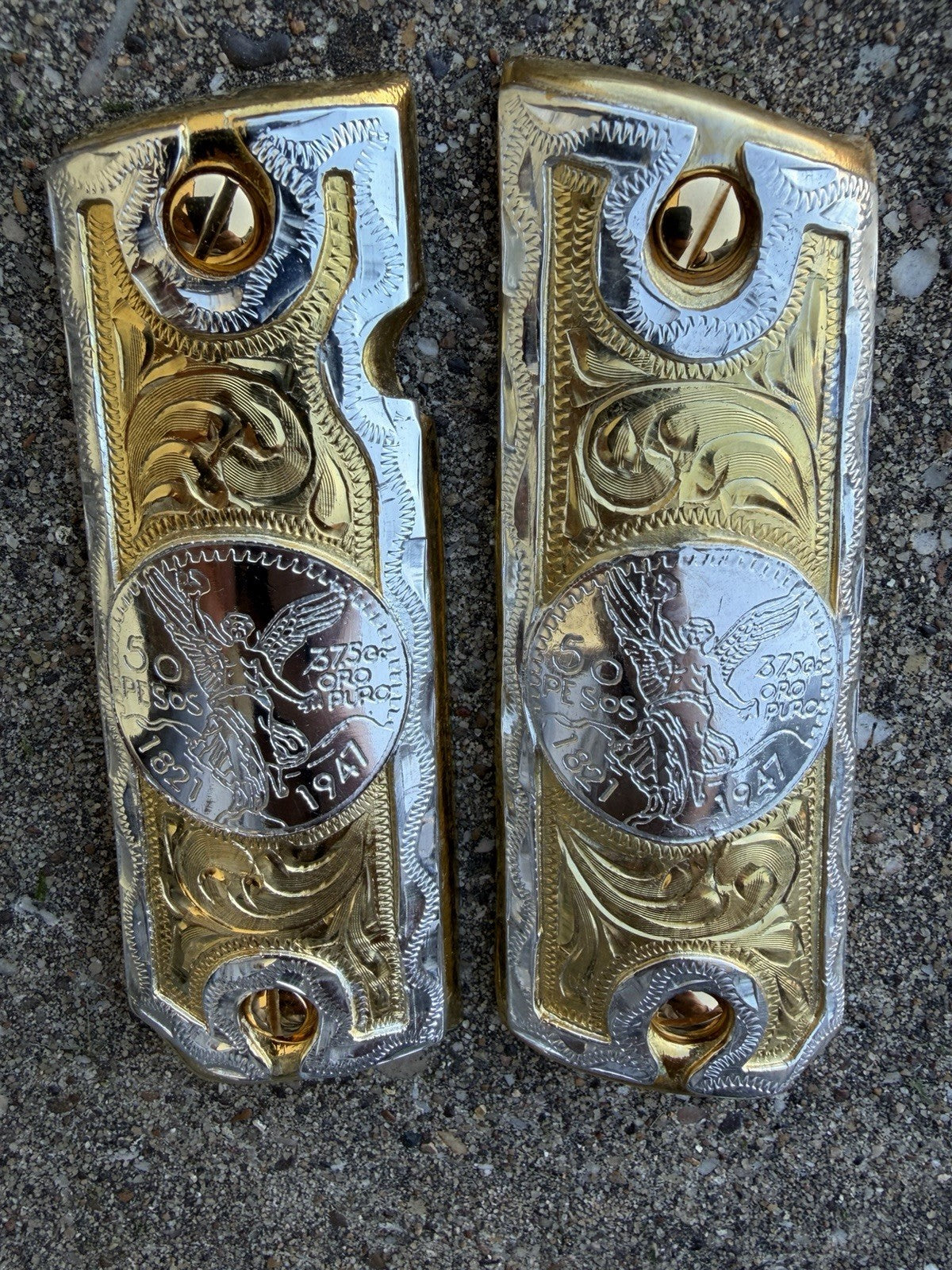 1911 45 38 Super Full Size Centenario Gold Gun Pistol Grip Cachas & 24K Screws
