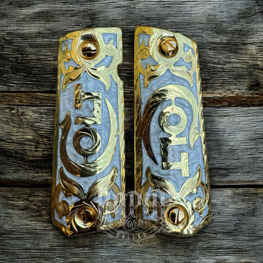 1911 45 38 Super Colt Full Size Gold Gun Pistol Grip Cachas & 24K Screws