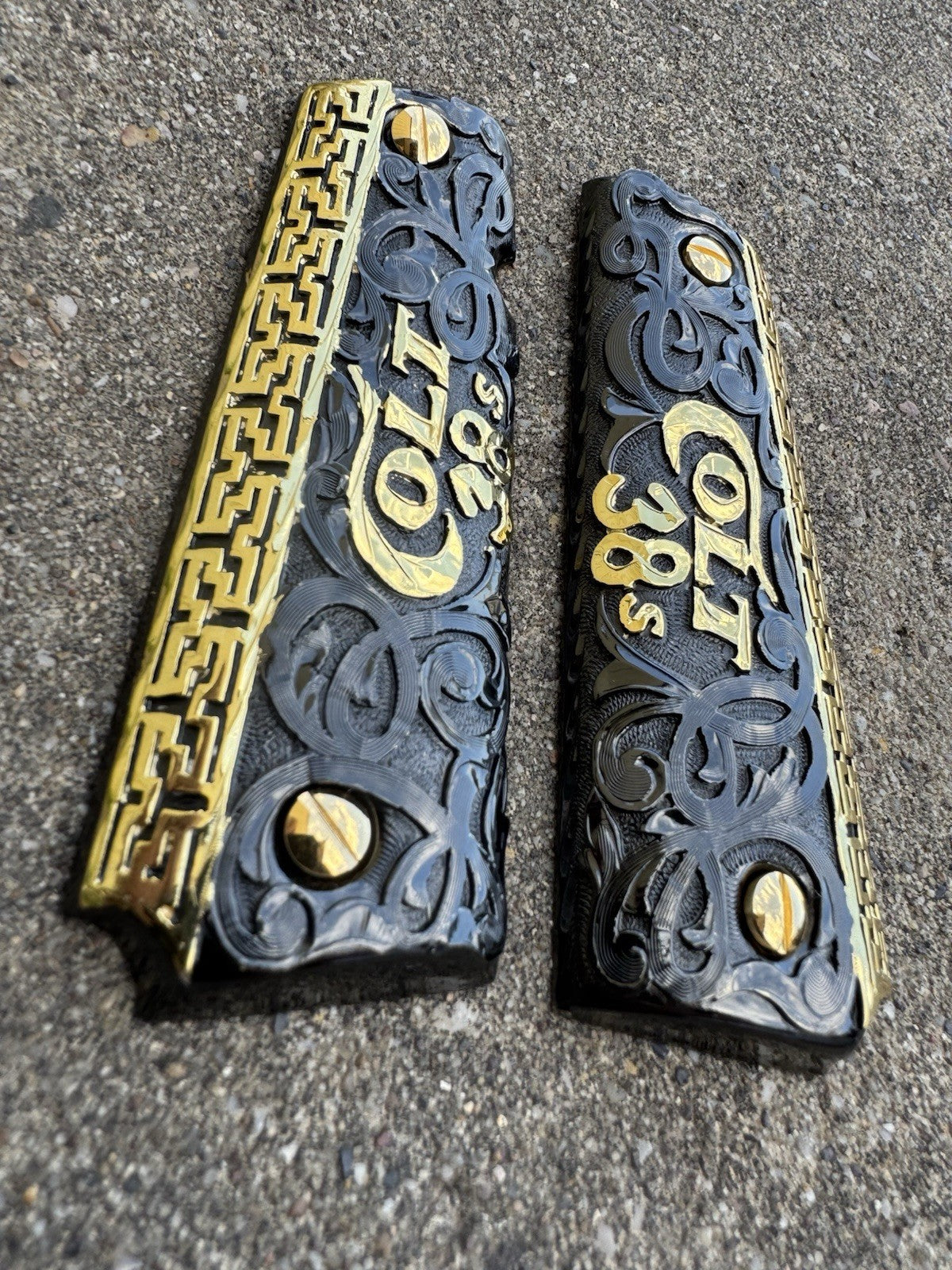 1911 45 38 Super Full Size Colt Gold Gun Pistol Grip Cachas & 24K Screws