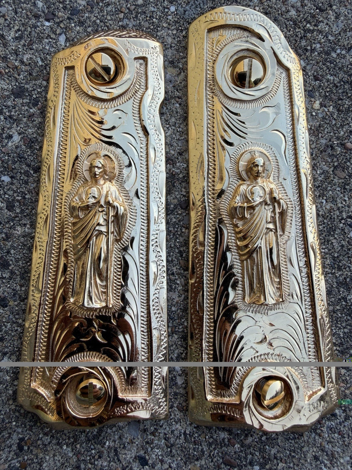 1911 45 38 Super Full Size San Judas Gold Gun Pistol Grip Cachas & 24K Screws