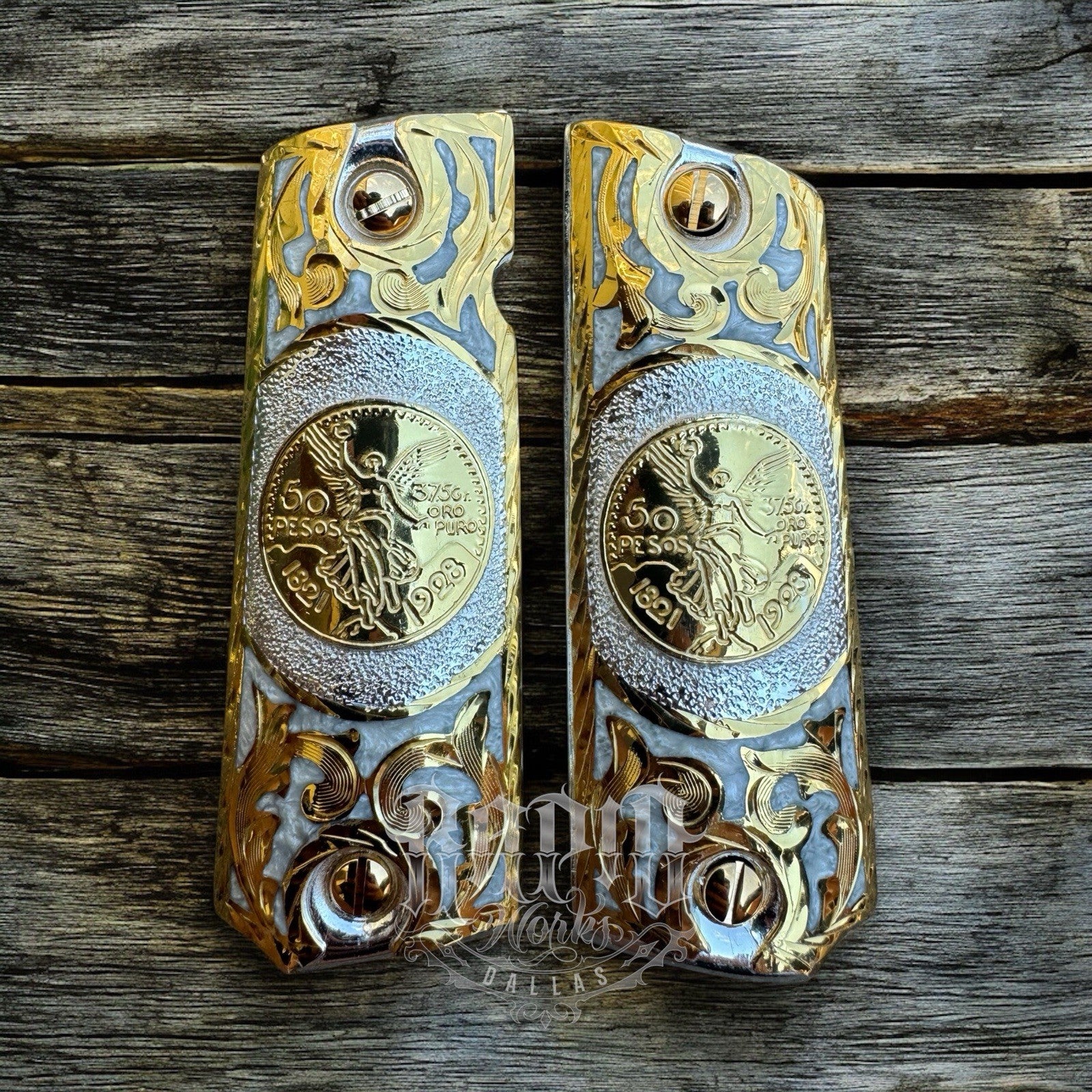 1911 45 38 Super Centenario Full Size Gold Gun Pistol Grip Cachas & 24K Screws