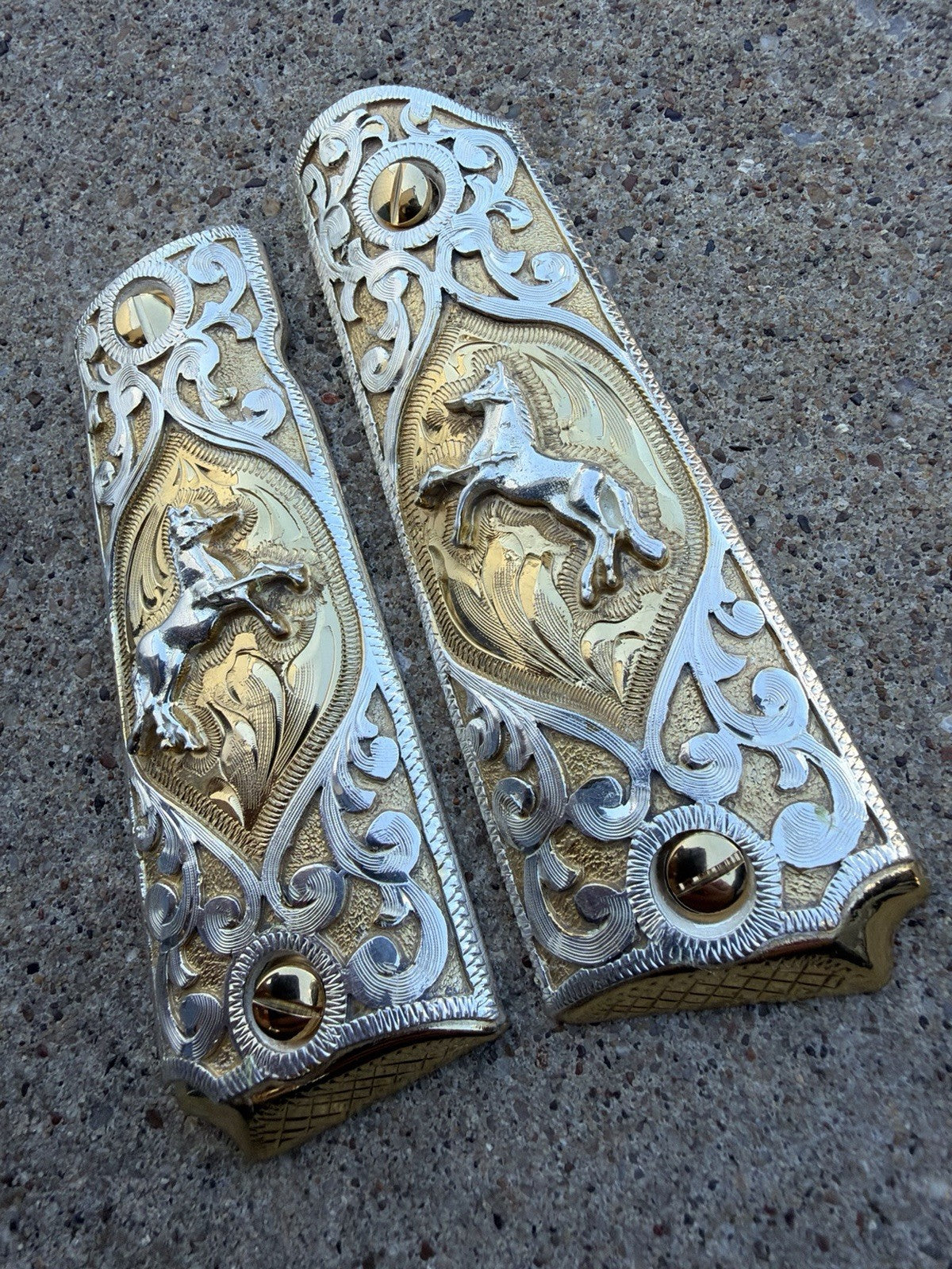 1911 45 38 Super Full Size Horse Gold Gun Pistol Grip Cachas & 24K Screws