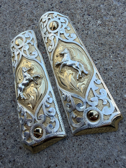 1911 45 38 Super Full Size Horse Gold Gun Pistol Grip Cachas & 24K Screws