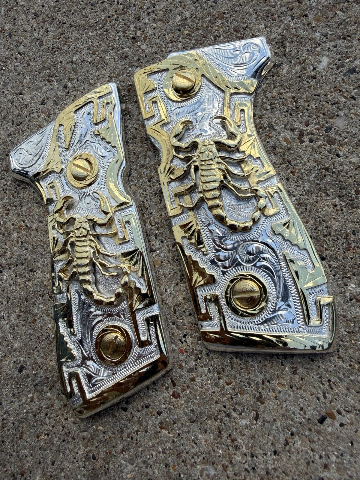 Beretta 92FS Cachas Scorpion Gold Plated Pistol Custom Grips & Gold Screws