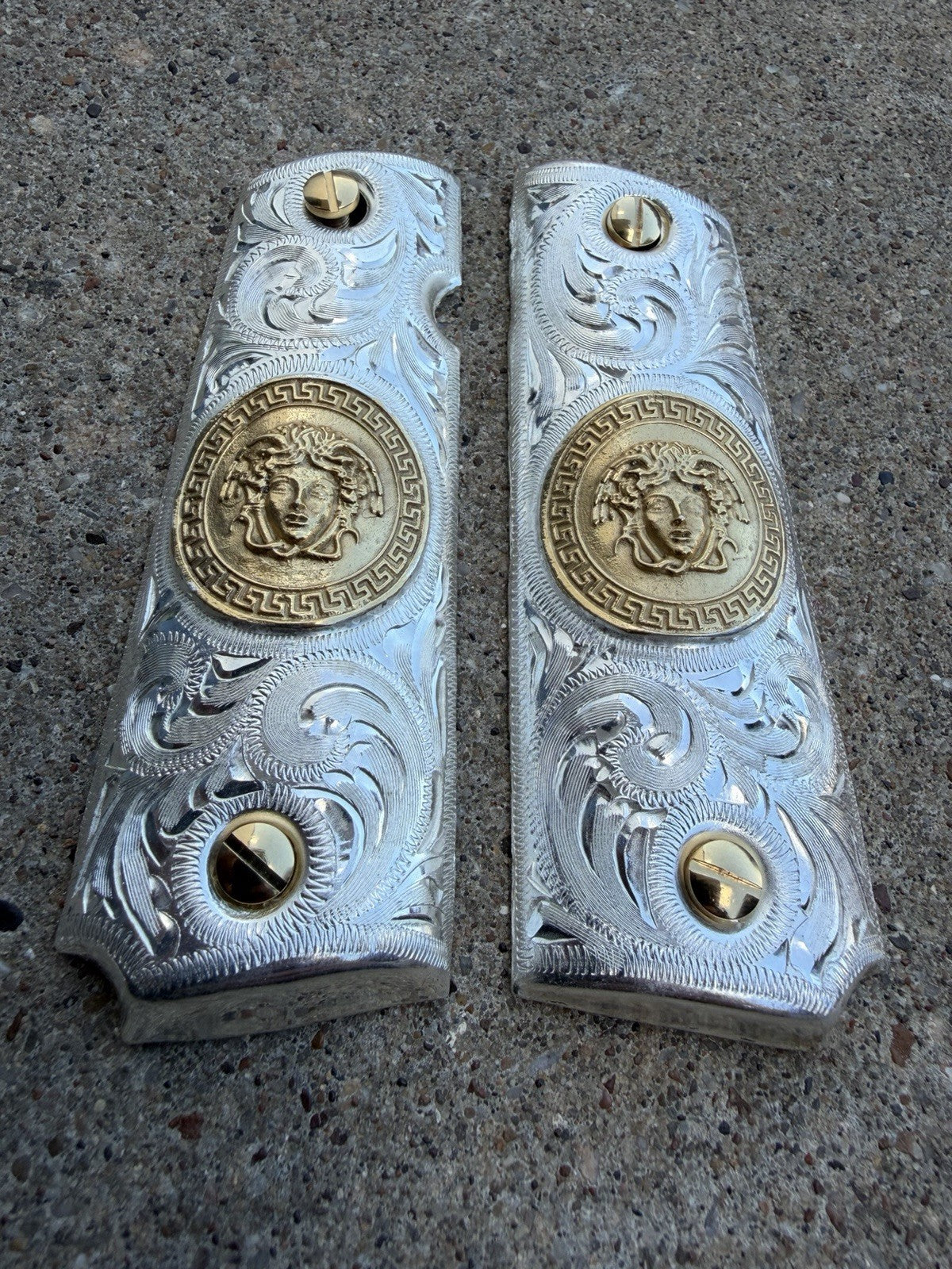 1911 45 38 Super Full Size Versace Gold Gun Pistol Grip Cachas & 24K Screws