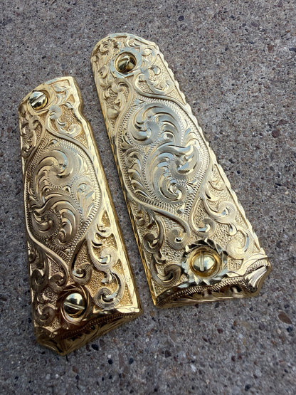 1911 45 38 Super Full Size Gold Gun Pistol Grip Cachas Chapeado & 24K Screws