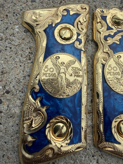 Beretta 92FS Cachas Centenario Gold Plated Pistol Custom Grips & Gold Screws