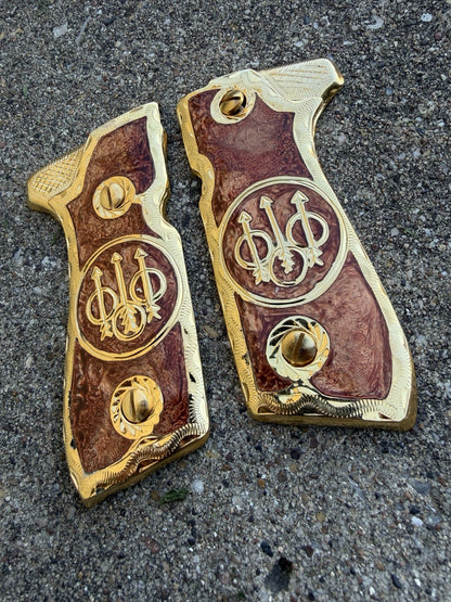 Beretta 92FS Cachas Gold Plated Pistol Custom Grips & Gold Screws