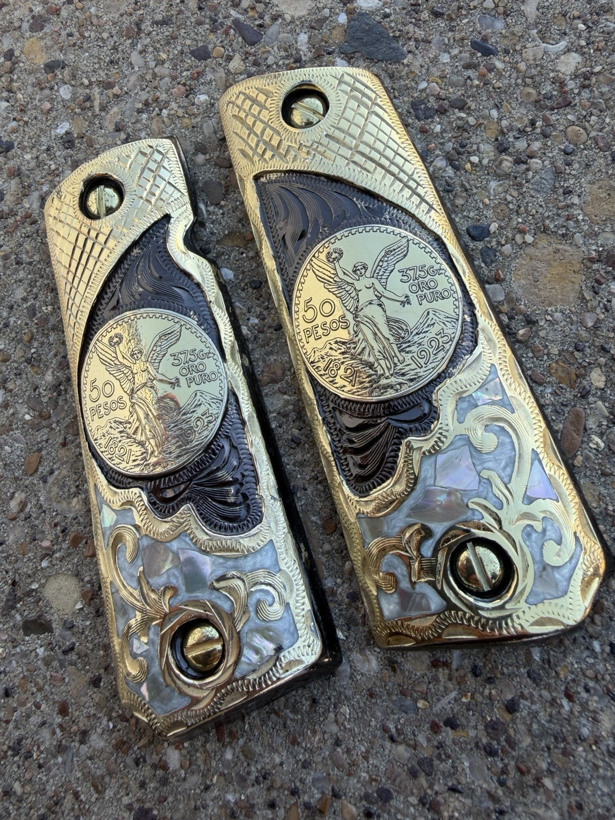 1911 45 38 Super Full Size Centenario Gold Gun Pistol Grip Cachas & 24K Screws