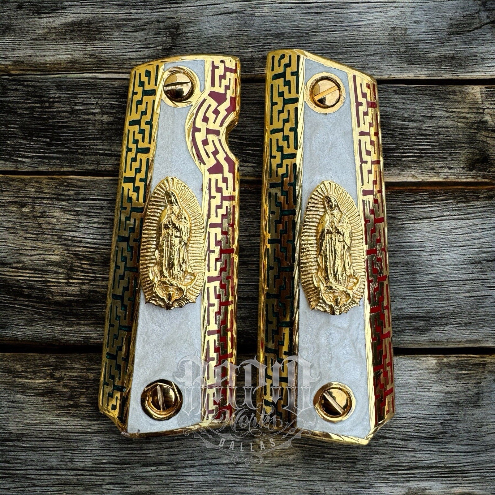 1911 45 38 Super Full Size Virgen De Guadalupe Gold Gun Grip Cachas & 24K Screws