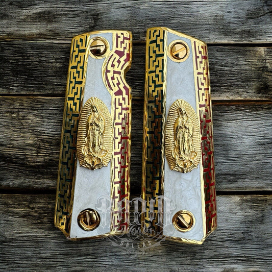 1911 45 38 Super Full Size Virgen De Guadalupe Gold Gun Grip Cachas & 24K Screws