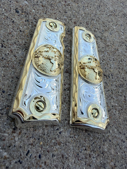 1911 45 38 Super Full Size World Is Yours Gold Gun Pistol Grip Cachas & 24KScrew