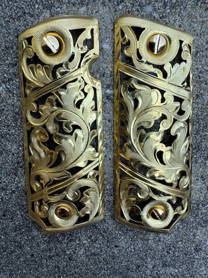 1911 45 38 Super Full Size Gold Gun Pistol Grip Cachas Chapeado & 24K Screws