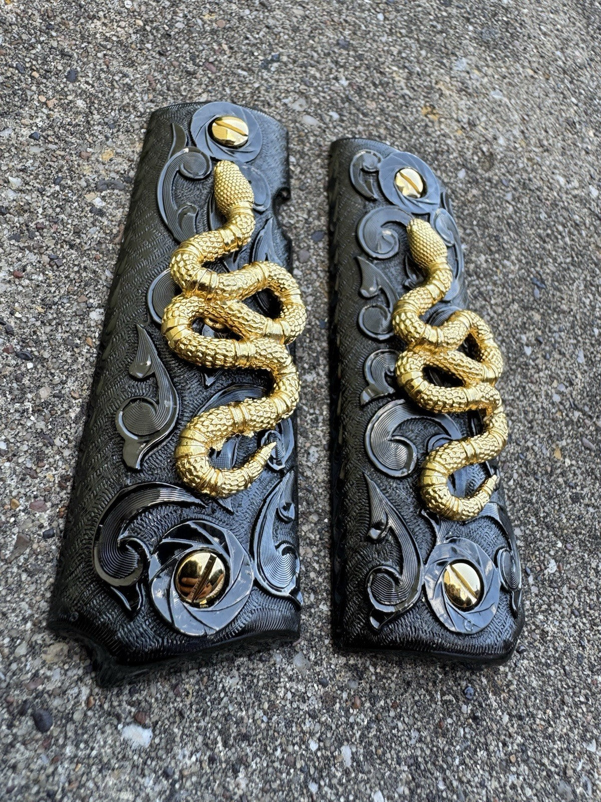 1911 45 38 Super Full Size Snake Gold Gun Pistol Grip Cachas & 24K Screws