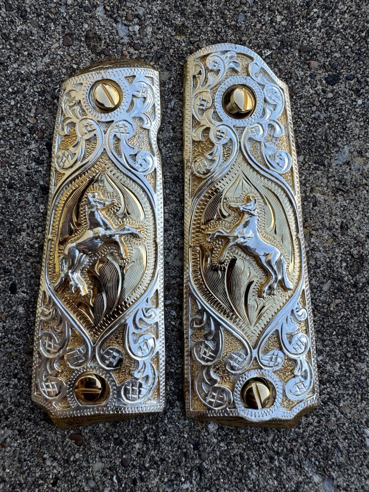 1911 45 38 Super Full Size Colt Horse Gold Gun Pistol Grip Cachas & 24K Screws