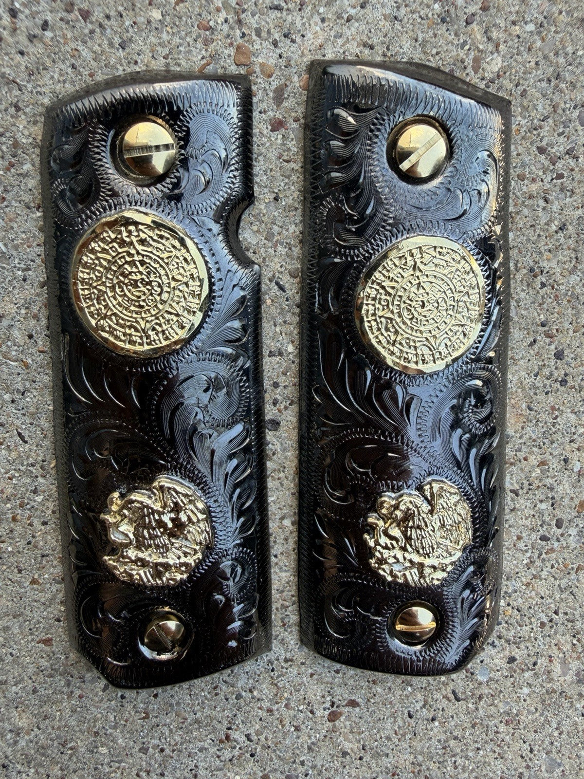 1911 45 38 Super Full Size Aguila Aztec Gold Gun Pistol Grip Cachas & 24K Screws