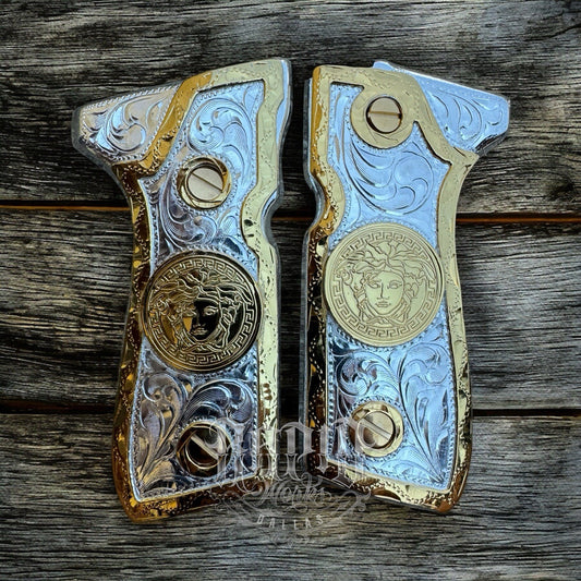 Beretta 92FS Cachas VersaceGold Plated Pistol Custom Grips & Gold Screws