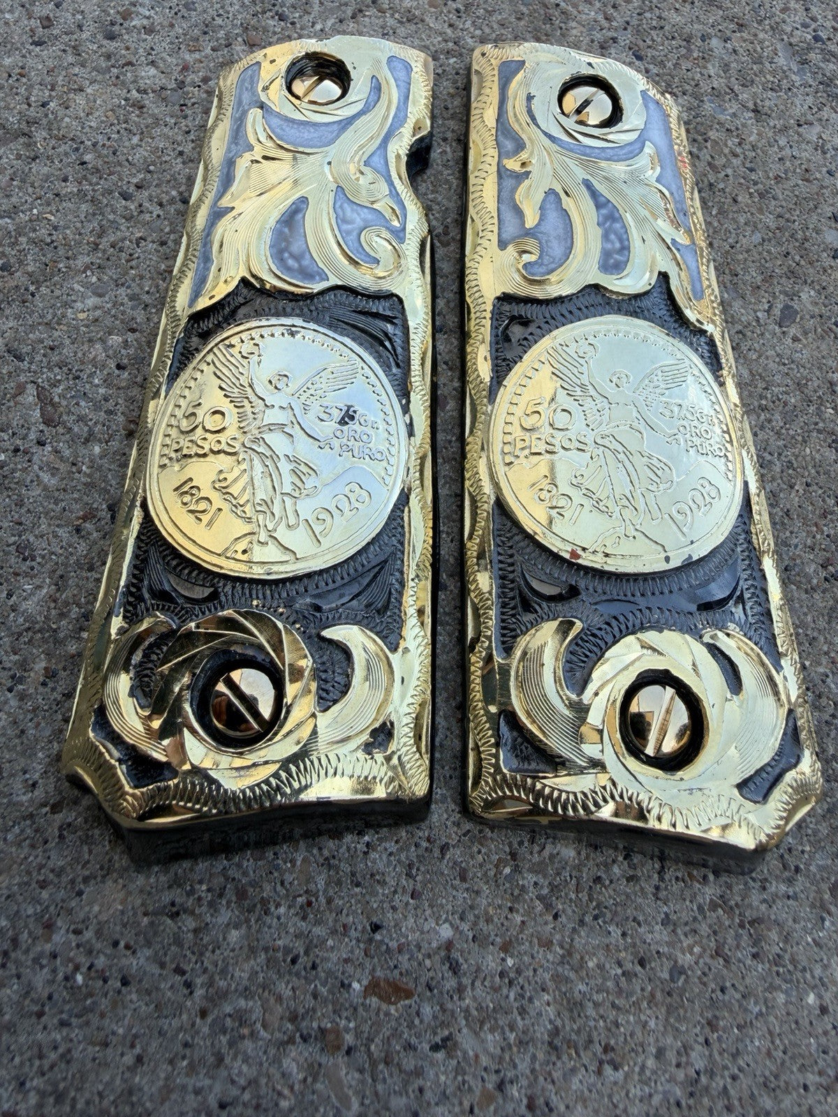 1911 45 38 Super Full Size Centenario Gold Gun Pistol Grip Cachas & 24K Screws