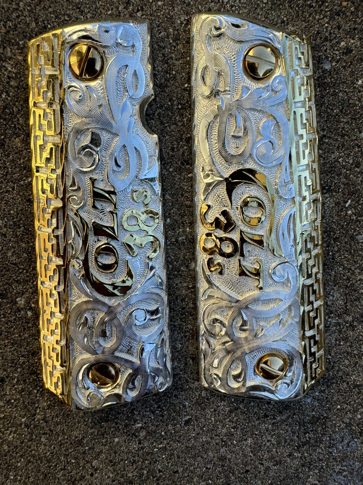 1911 45 38 Super Full Size Gold Gun Pistol Grip Cachas Chapeado & 24K Screws