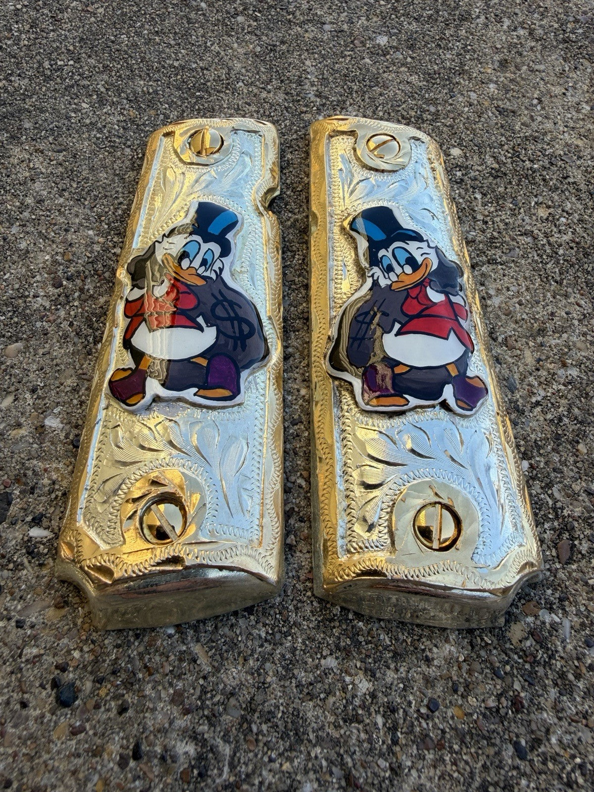 1911 45 38 Super Full Size Mcscrooge Gold Gun Pistol Grip Cachas & 24K Screws