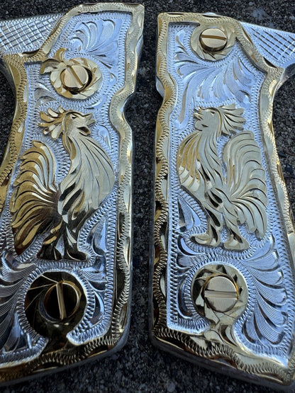Beretta 92FS Cachas Gallo Gold Plated Pistol Custom Grips & Gold Screws