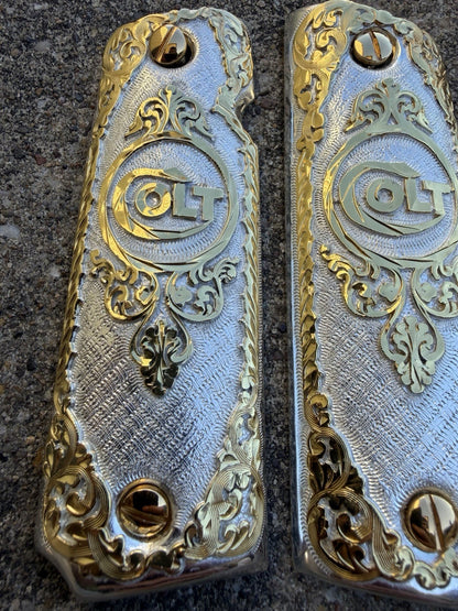 1911 45 38 Super Full Size Colt Gold Gun Pistol Grip Cachas & 24K Screws
