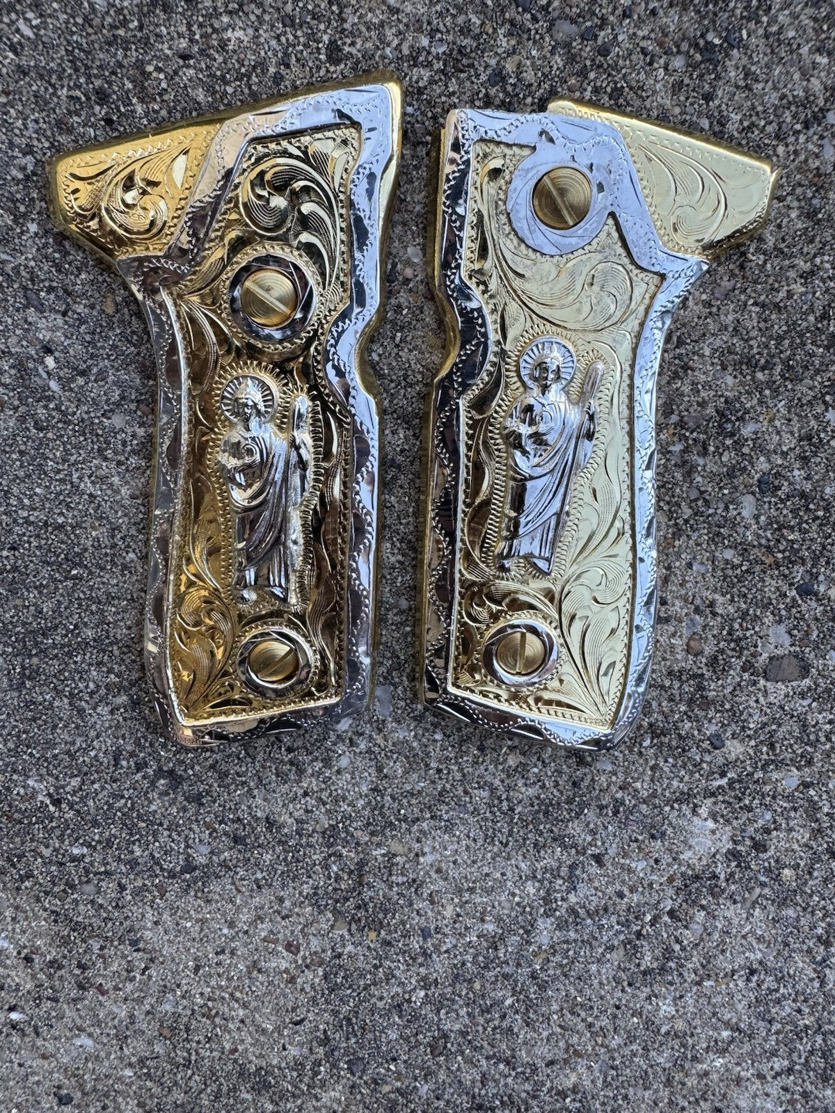 Beretta 92FS Cachas San Judas Gold Plated Pistol Custom Grips & Gold Screws