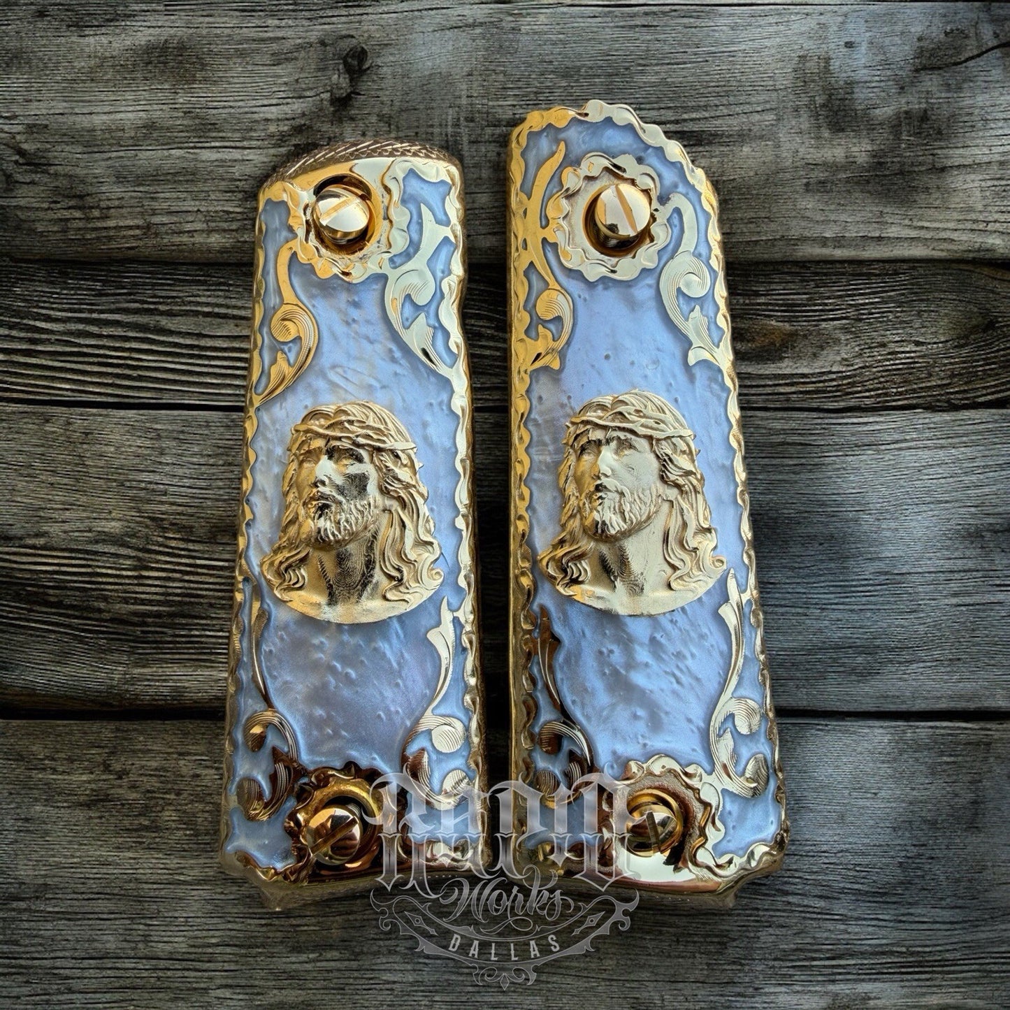 1911 45 38 Super Full Size Jesus Gold Gun Pistol Grip Cachas & 24K Screws