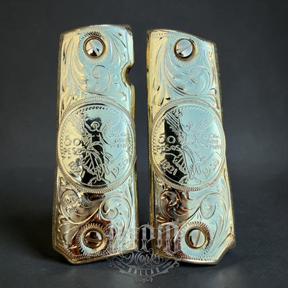 1911 45 38 Super Full Size Centenario Gold Gun Pistol Grip Cachas & 24K Screws