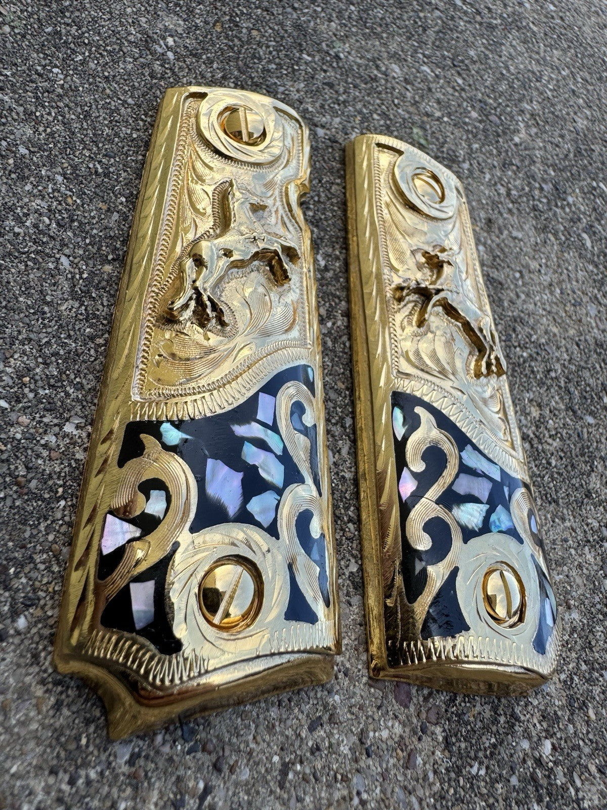 1911 45 38 Super Full Size Colt Horse Gold Gun Pistol Grip Cachas & 24K Screws