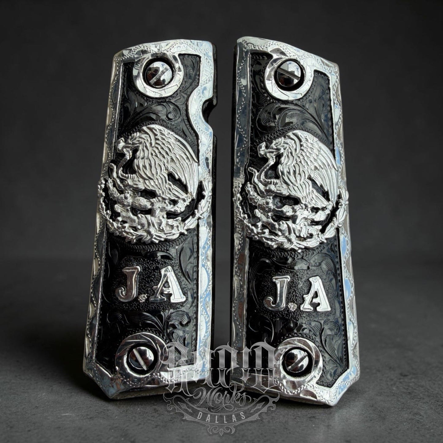 1911 45 38 Super Full Size Mexican Eagle "J.A" Gun Pistol Grip Cachas & Screws
