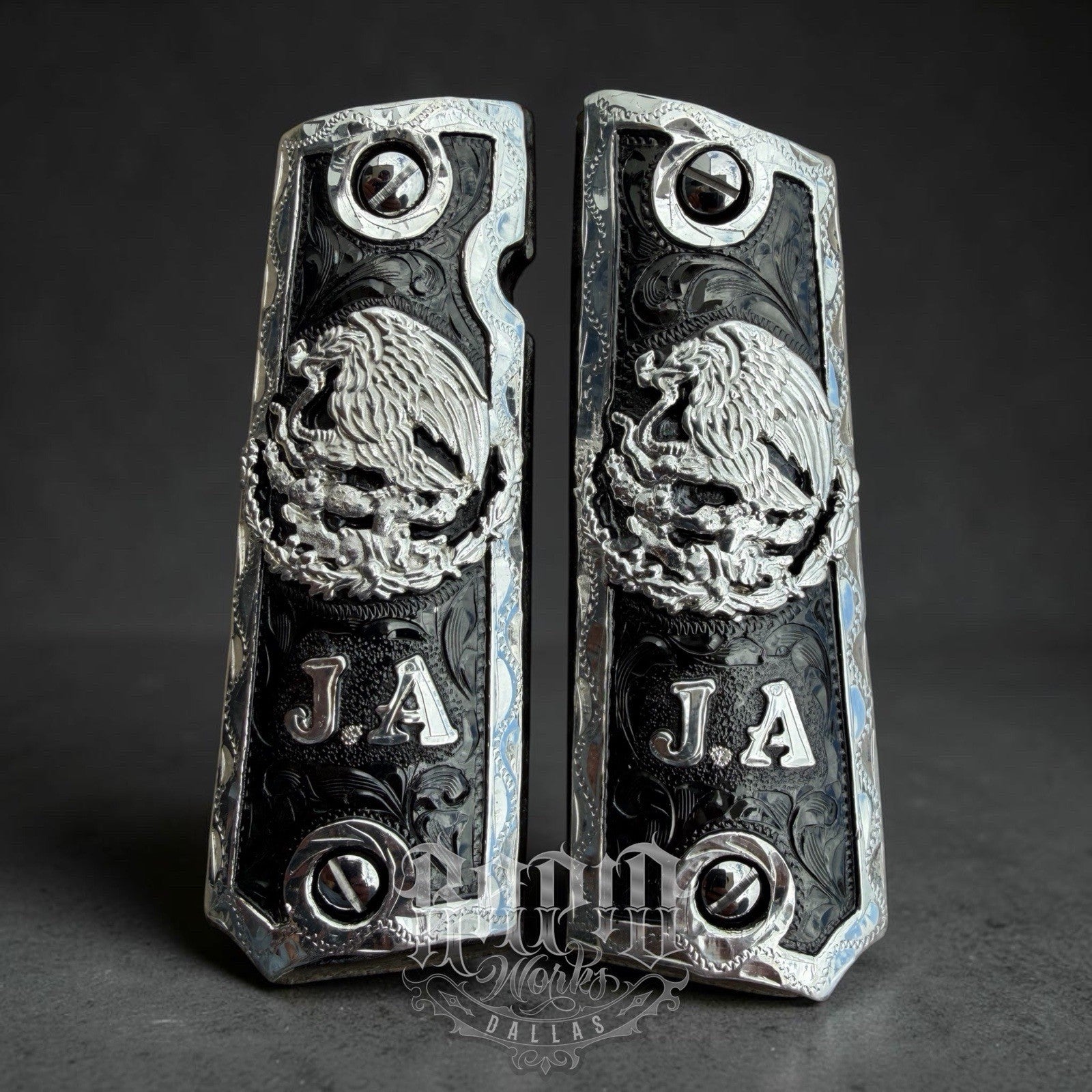 1911 45 38 Super Full Size Mexican Eagle "J.A" Gun Pistol Grip Cachas & Screws