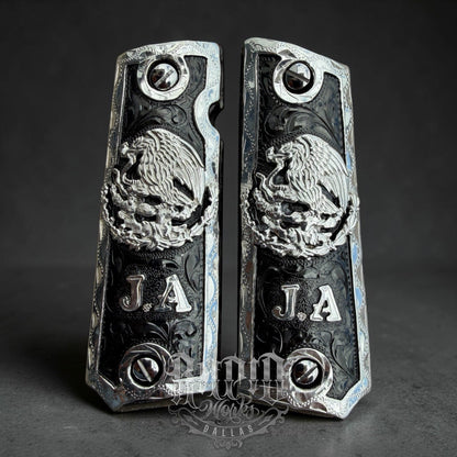 1911 45 38 Super Full Size Mexican Eagle "J.A" Gun Pistol Grip Cachas & Screws