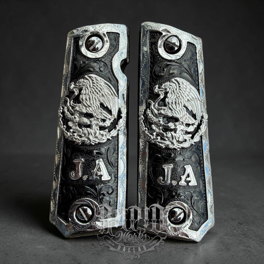 1911 45 38 Super Full Size Mexican Eagle "J.A" Gun Pistol Grip Cachas & Screws
