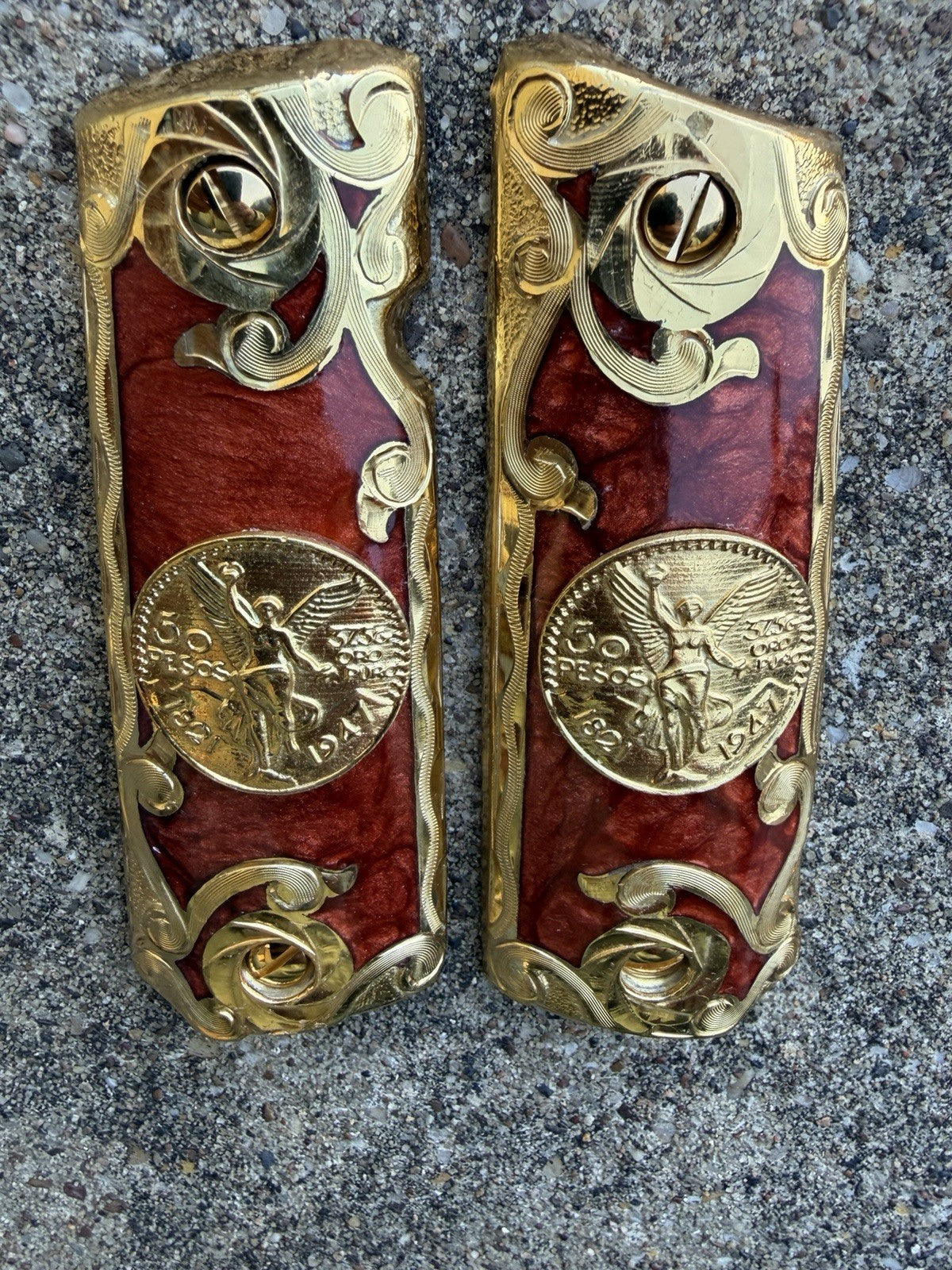 1911 45 38 Super Full Size Centenario Gold Gun Pistol Grip Cachas & 24K Screws