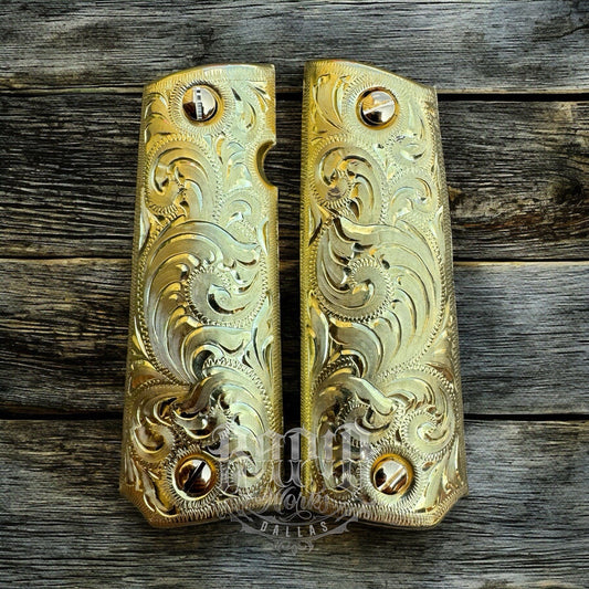 1911 45 38 Super Full Size Gold Gun Pistol Grip Cachas Chapeado & 24K Screws