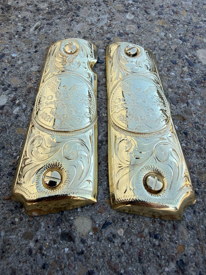 1911 45 38 Super Full Size Centenario Gold Gun Pistol Grip Cachas & 24K Screws