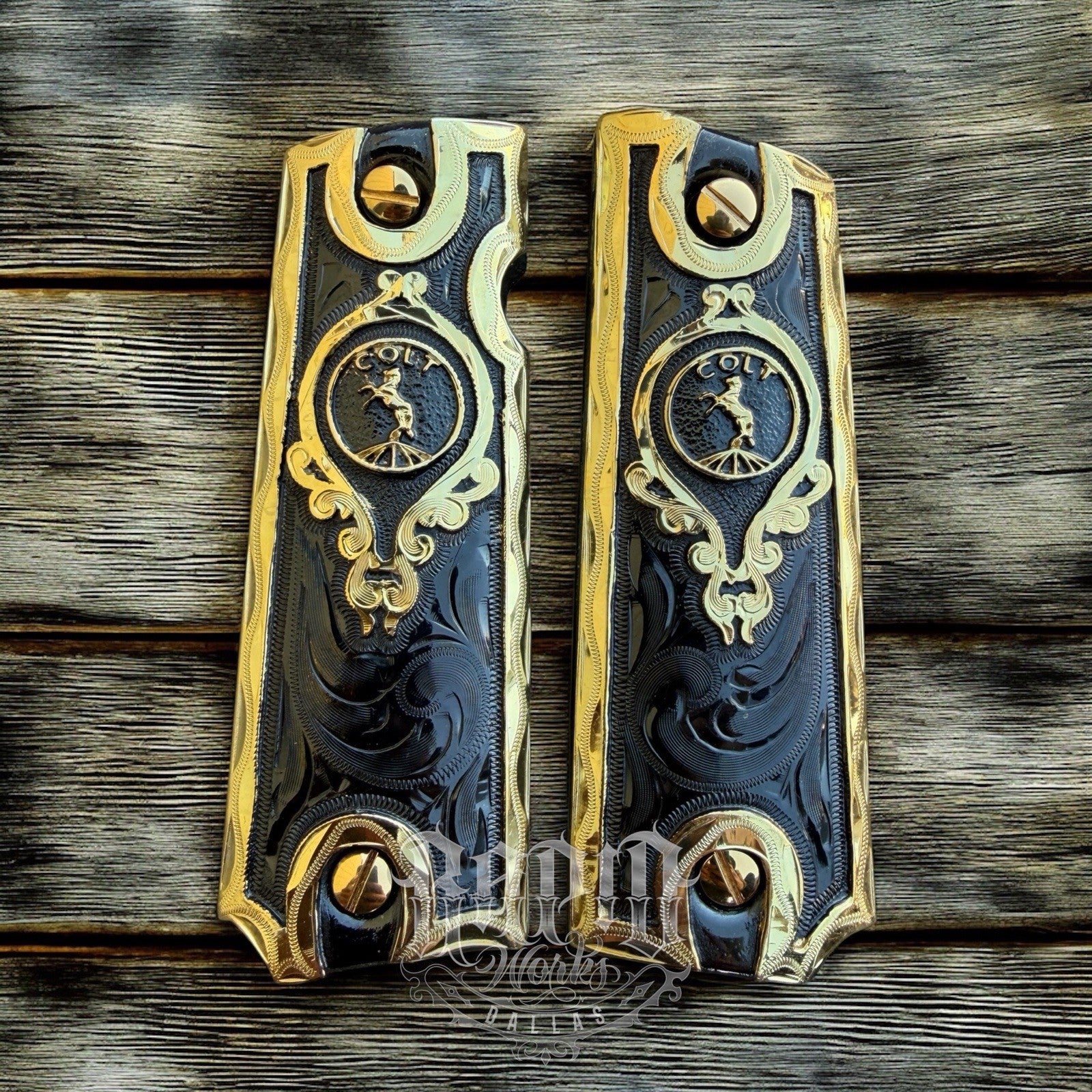 1911 45 38 Super Full Size Horse Gold Gun Pistol Grip Cachas & 24K Screws