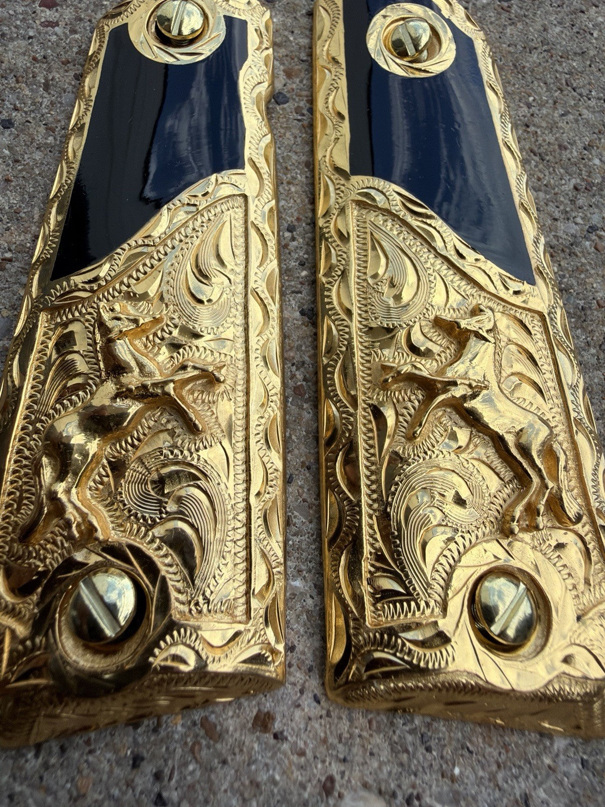1911 45 38 Super Full Size Horse Gold Gun Pistol Grip Cachas & 24K Screws