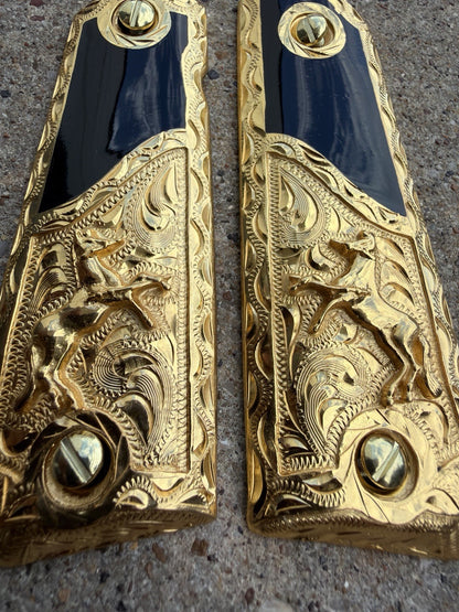 1911 45 38 Super Full Size Horse Gold Gun Pistol Grip Cachas & 24K Screws